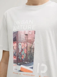 TOM TAILOR Denim T-Shirt mit Foto-Print Weiß/Creme/Grau