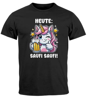 MoonWorks Print-Shirt Herren T-Shirt Alkohol Bier Einhorn Partyshirt Fun-Shirt Spruch Creme/Silber/Weiß/Beige/Schwarz