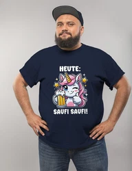 MoonWorks Print-Shirt Herren T-Shirt Alkohol Bier Einhorn Partyshirt Fun-Shirt Spruch Dunkelblau/Creme/Silber/Weiß/Blau