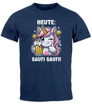MoonWorks Print-Shirt Herren T-Shirt Alkohol Bier Einhorn Partyshirt Fun-Shirt Spruch Dunkelblau/Creme/Silber/Weiß/Blau