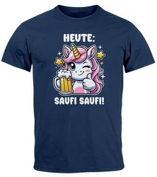 MoonWorks Print-Shirt Herren T-Shirt Alkohol Bier Einhorn Partyshirt Fun-Shirt Spruch Dunkelblau/Creme/Silber/Weiß/Blau