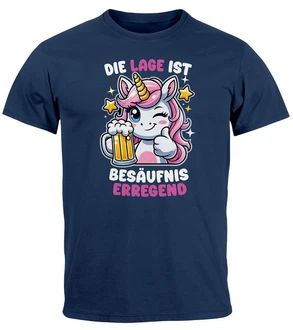 MoonWorks Print-Shirt Herren T-Shirt Party Feiern Trinken Last Minute Faschingskostüme Dunkelblau/Blau/Lila