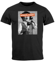 MoonWorks Print-Shirt Herren T-Shirt Aperlchen Fotoprint Retro Design schwarz/weiss