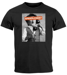 Print-Shirt Herren T-Shirt Aperlchen Fotoprint Schwarzweiss Retro Design mit Print