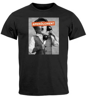 MoonWorks Print-Shirt Herren T-Shirt Aperlchen Fotoprint Retro Design schwarz/weiss