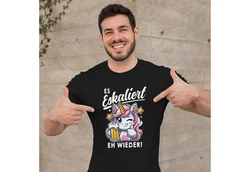 MoonWorks Print Shirt Herren T-Shirt Fasching Karneval Party Es eskaliert eh Spruch  