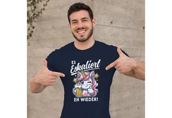 MoonWorks Print Shirt Herren T-Shirt Fasching Karneval Party Es eskaliert eh Spruch  
