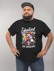 MoonWorks Print Shirt Herren T-Shirt Fasching Karneval Party Es eskaliert eh Spruch  Grau/Weiß/Schwarz/Grün