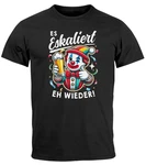MoonWorks Print Shirt Herren T-Shirt Fasching Karneval Party Es eskaliert eh Spruch  Grau/Weiß/Schwarz/Grün