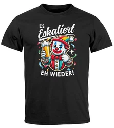 MoonWorks Print Shirt Herren T-Shirt Fasching Karneval Party Es eskaliert eh Spruch  Grau/Weiß/Schwarz/Grün