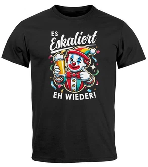 MoonWorks Print Shirt Herren T-Shirt Fasching Karneval Party Es eskaliert eh Spruch  Grau/Weiß/Schwarz/Grün