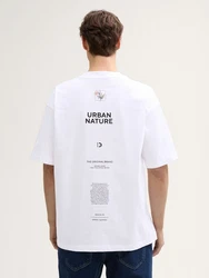 TOM TAILOR Denim Oversize T-Shirt mit Rücken-Print Weiß/Creme