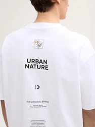TOM TAILOR Denim Oversize T-Shirt mit Rücken-Print Weiß/Creme