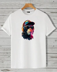 RMK Herren T-Shirt Basic Rundhals Schimpanse Affe DJ Weiß/Creme/Braun