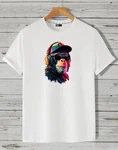 RMK Herren T-Shirt Basic Rundhals Schimpanse Affe DJ Weiß/Creme/Braun