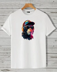 RMK Herren T-Shirt Basic Rundhals Schimpanse Affe DJ Weiß/Creme/Braun