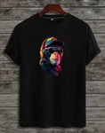 RMK Herren T-Shirt Basic Rundhals Schimpanse Affe DJ Schwarz