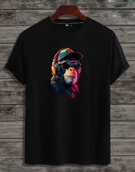RMK Herren T-Shirt Basic Rundhals Schimpanse Affe DJ Schwarz