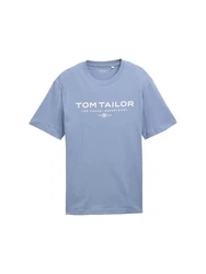 TOM TAILOR T-Shirt aus Baumwolle mit Logo-Print Hellblau/Blau
