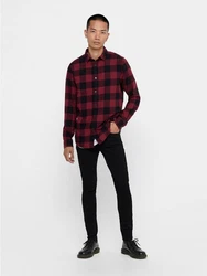 ONLY & SONS Langarmhemd Freizeit Karohemd Holzfäller (4628) rostrot/schwarz
