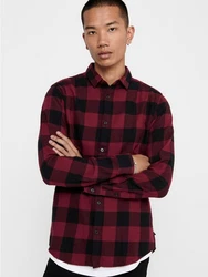 ONLY & SONS Langarmhemd Freizeit Karohemd Holzfäller (4628) rostrot/schwarz