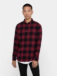ONLY & SONS Langarmhemd Freizeit Karohemd Holzfäller (4628) rostrot/schwarz