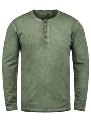 !Solid Herren Longsleeve Langarmshirt Grandad-Ausschnitt SDTimur Dunkelgrün/Grün