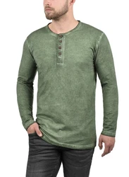 !Solid Herren Longsleeve Langarmshirt Grandad-Ausschnitt SDTimur Dunkelgrün/Grün