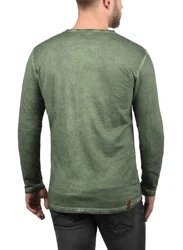 !Solid Herren Longsleeve Langarmshirt Grandad-Ausschnitt SDTimur Dunkelgrün/Grün