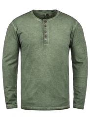 !Solid Herren Longsleeve Langarmshirt Grandad-Ausschnitt SDTimur Dunkelgrün/Grün