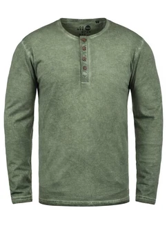 !Solid Herren Longsleeve Langarmshirt Grandad-Ausschnitt SDTimur Dunkelgrün/Grün