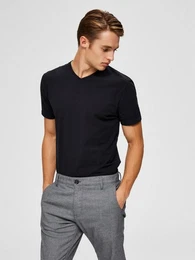 T-Shirt Einfarbiges T-Shirt V-Ausschnitt Basic Shirt SLHNEWPIMA (1-tlg) 3852 in Schwarz