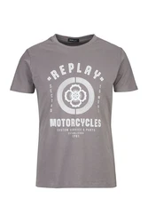 Replay T-Shirt BASIC JERSEY Grau/Braun/Türkis