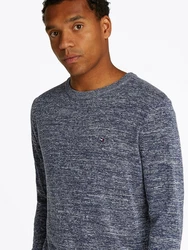 Tommy Hilfiger Rundhalspullover COTTON LINEN CREW NECK Dunkelblau/Grau/Blau