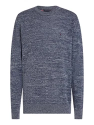 Tommy Hilfiger Rundhalspullover COTTON LINEN CREW NECK Dunkelblau/Grau/Blau