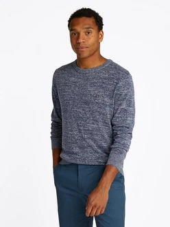 Tommy Hilfiger Rundhalspullover COTTON LINEN CREW NECK Dunkelblau/Grau/Blau Tommy Hilfiger Rundhalspullover COTTON LINEN CREW NECK Dunkelblau/Grau/Blau