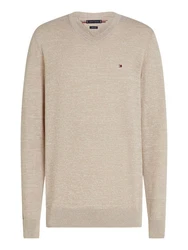 Tommy Hilfiger Rundhalspullover COTTON LINEN CREW NECK Khaki/Beige/Braun