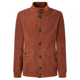 Bomberjacke COGNAC SUEDE BOMBER, Velour Herren Bomberjacke. in Unifarbe, mit Stehkragen