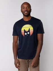 wat? Apparel T-Shirt Sunset Cat Dunkelblau/Schwarz/Lila/Blau