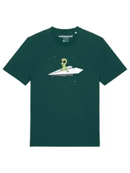 wat? Apparel T-Shirt Alien on a paper plane Grün/Blau/Türkis