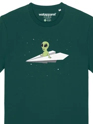wat? Apparel T-Shirt Alien on a paper plane Grün/Blau/Türkis