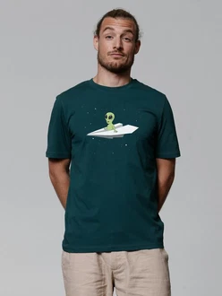 wat? Apparel T-Shirt Alien on a paper plane Grün/Blau/Türkis wat? Apparel T-Shirt Alien on a paper plane Grün/Blau/Türkis