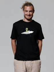 wat? Apparel T-Shirt Alien on a paper plane Grün/Schwarz