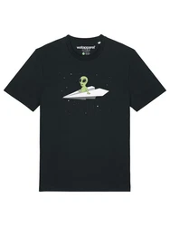 wat? Apparel T-Shirt Alien on a paper plane Grün/Schwarz