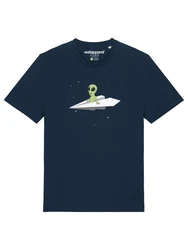 wat? Apparel T-Shirt Alien on a paper plane Grün/Dunkelblau/Blau