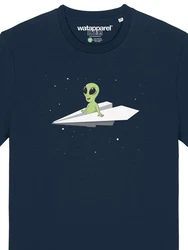 wat? Apparel T-Shirt Alien on a paper plane Grün/Dunkelblau/Blau