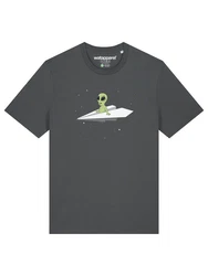 wat? Apparel T-Shirt Alien on a paper plane Grün/Dunkelgrün