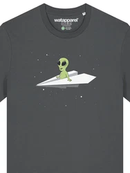 wat? Apparel T-Shirt Alien on a paper plane Grün/Dunkelgrün