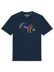 wat? Apparel T-Shirt 80s Hantel Dunkelblau/Lila/Mischfarben/Blau/Schwarz