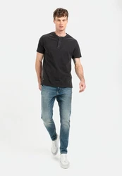 camel active T-Shirt Henley Schwarz